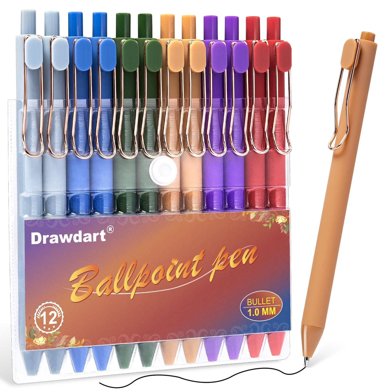 Drawdart Ballpoint Pens, 12 Pcs Smooth Writing Pens Medium Point, Personalized Retractable Pens School Office Supplies for Women & Men, Black Ink 1.0 mm Journaling Pen
