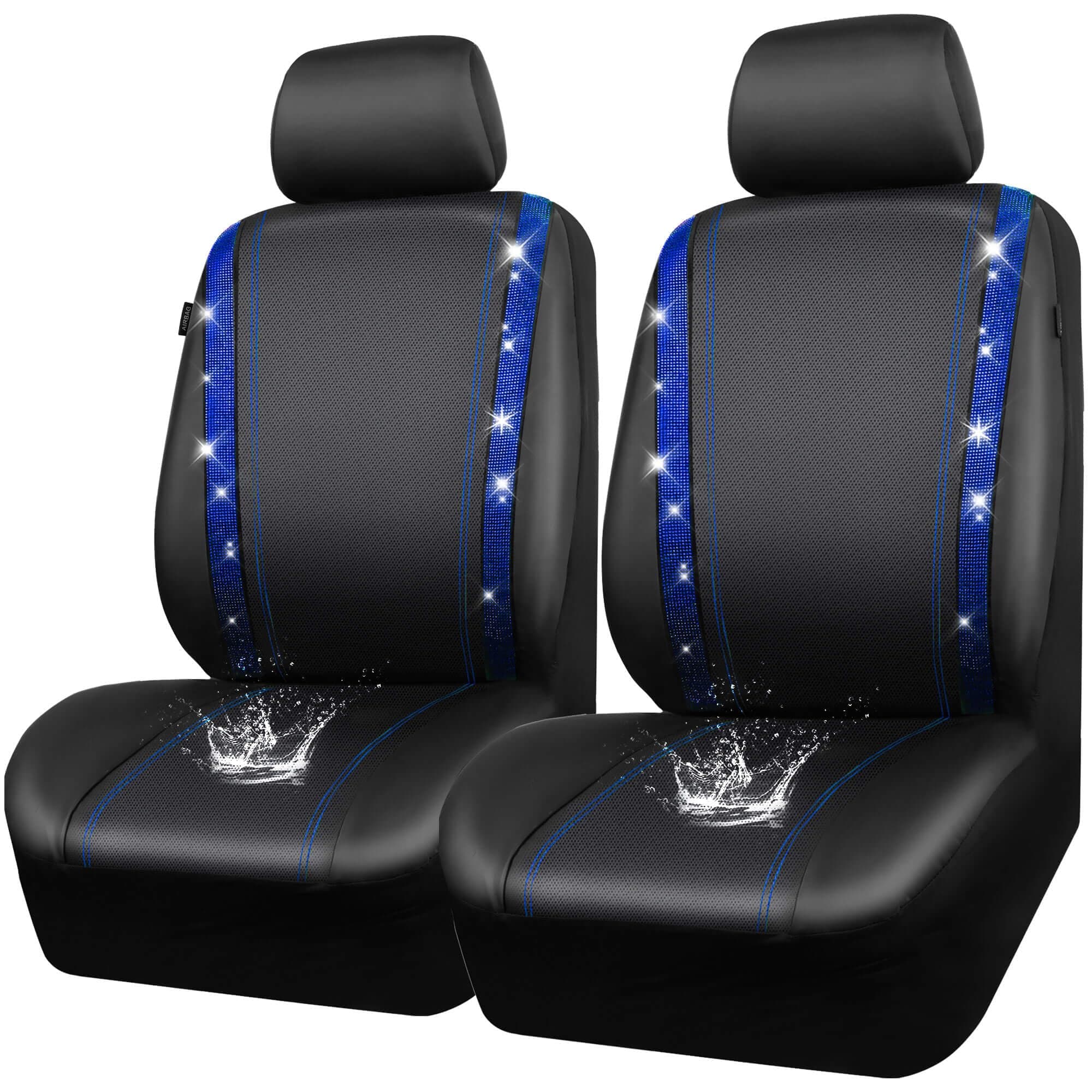 CAR PASS Leather Diamond Bling Car Seat Covers 2 Front Interior Sets, Waterpr...