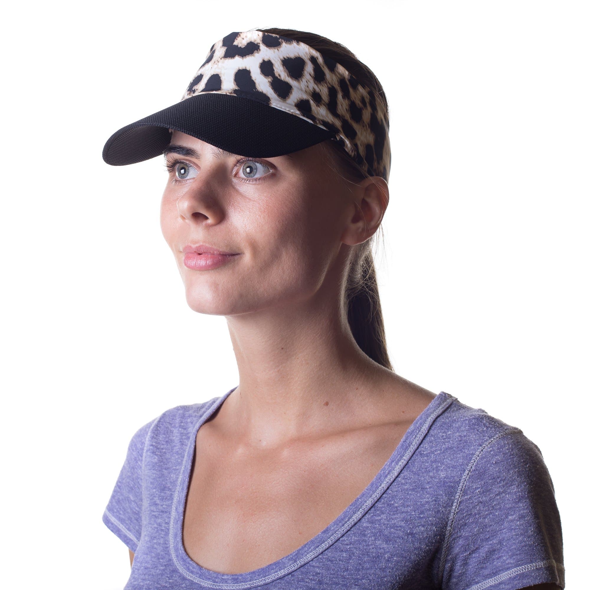 Slope Womens Sun Visor Hat with Ponytail Hole Multi-Color Head-wrap for Active Lifestyle Women (Leopard Print)