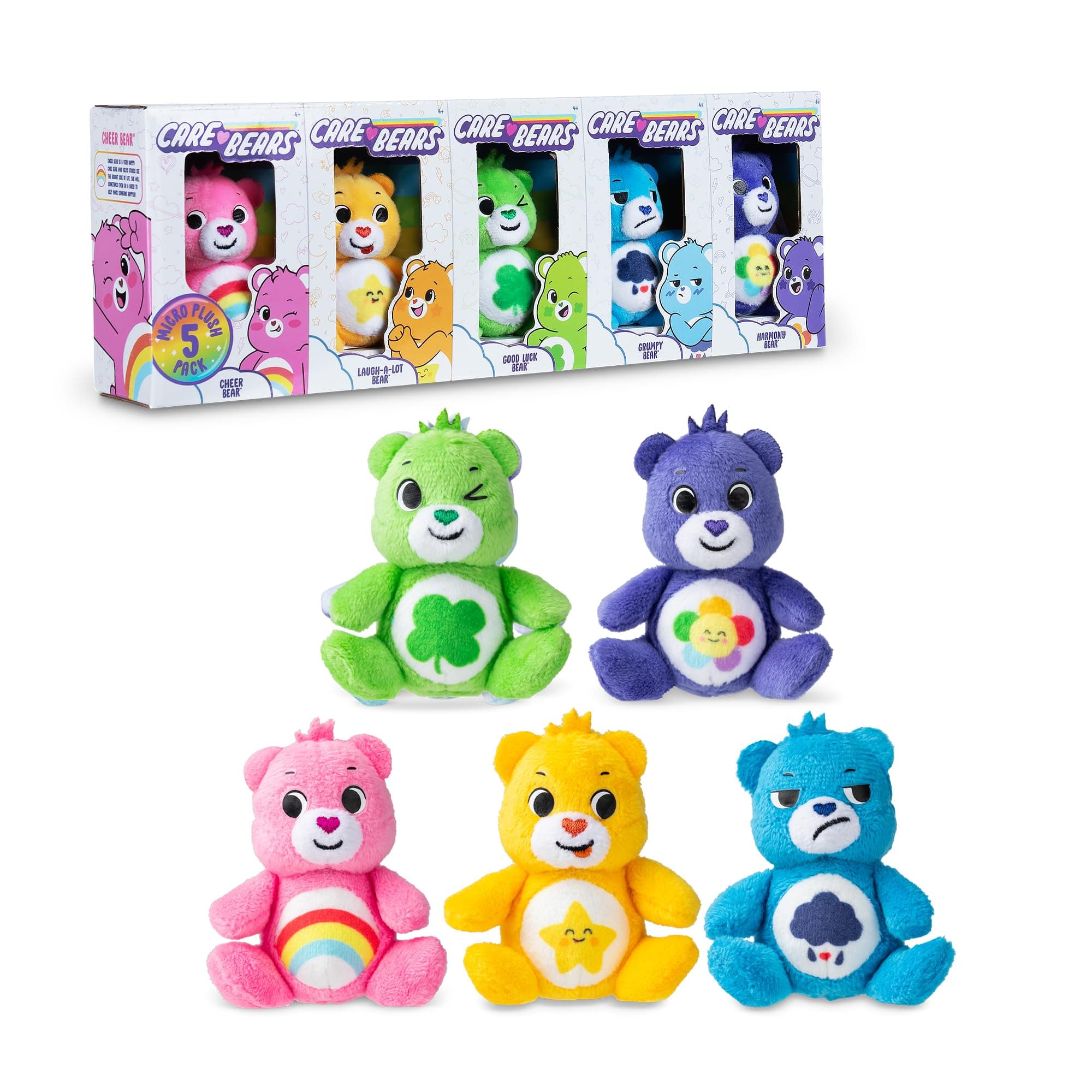Care Bears 3" Micro Plush 5-Pack Treasure Box - Cheer, Laugh A-Lot, Good Luck, Grumpy and Harmony Bear