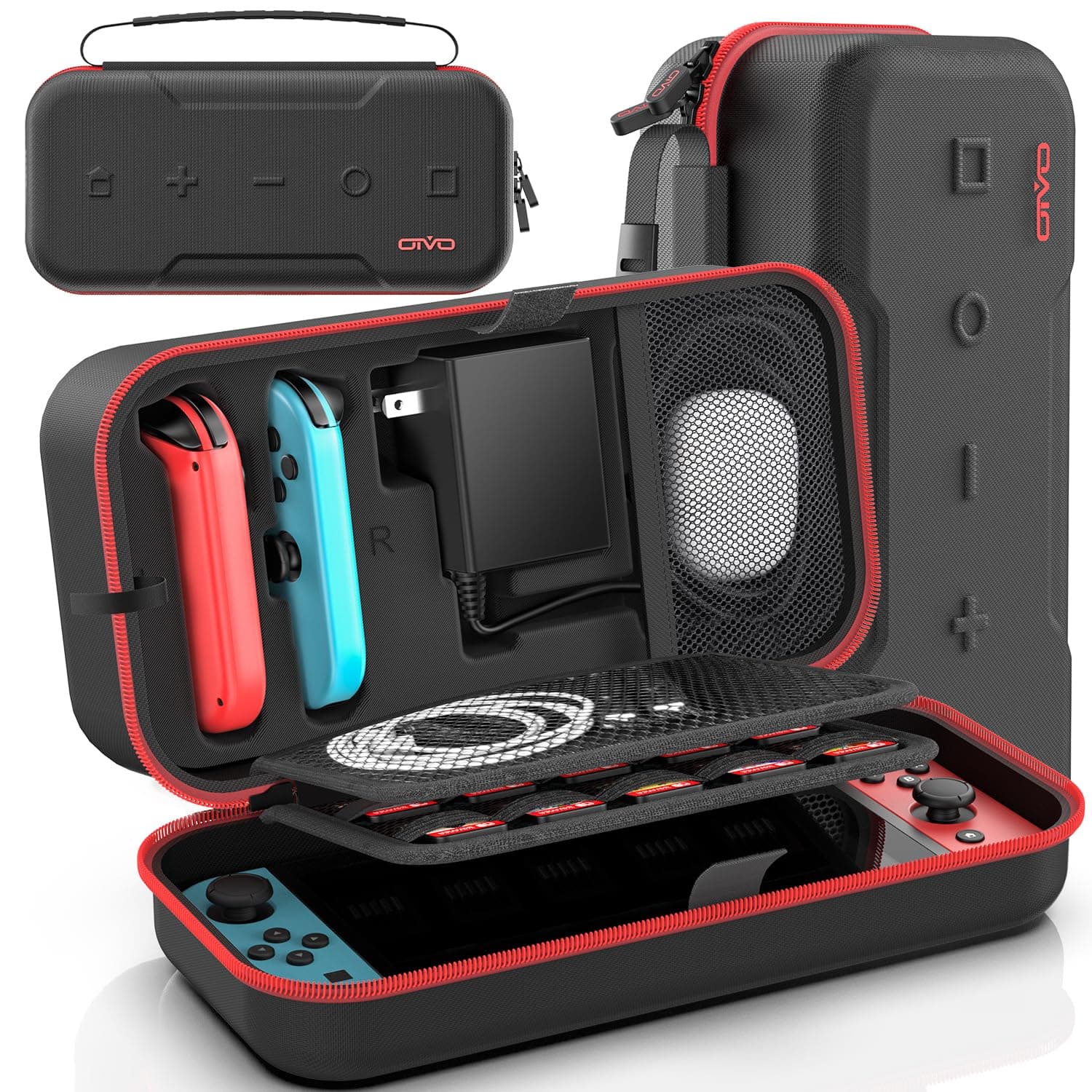 Oivo Switch Oled Carrying Case Compatible With & Oled, Portable Travel Carry Fit For Joy-Pap And Adapter, Hard Shell Protective Pouch 20 Games, Red