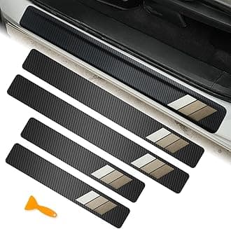 4Pcs Tricolor Door Sill Protectors for Toyota Tacoma TRD 4Runner Tundra Rav4 Highlander Sequoia Accessories Carbon Fiber Stripe Front/Rear Door Edge Guard Stickers (White/Light/Dark Gray)