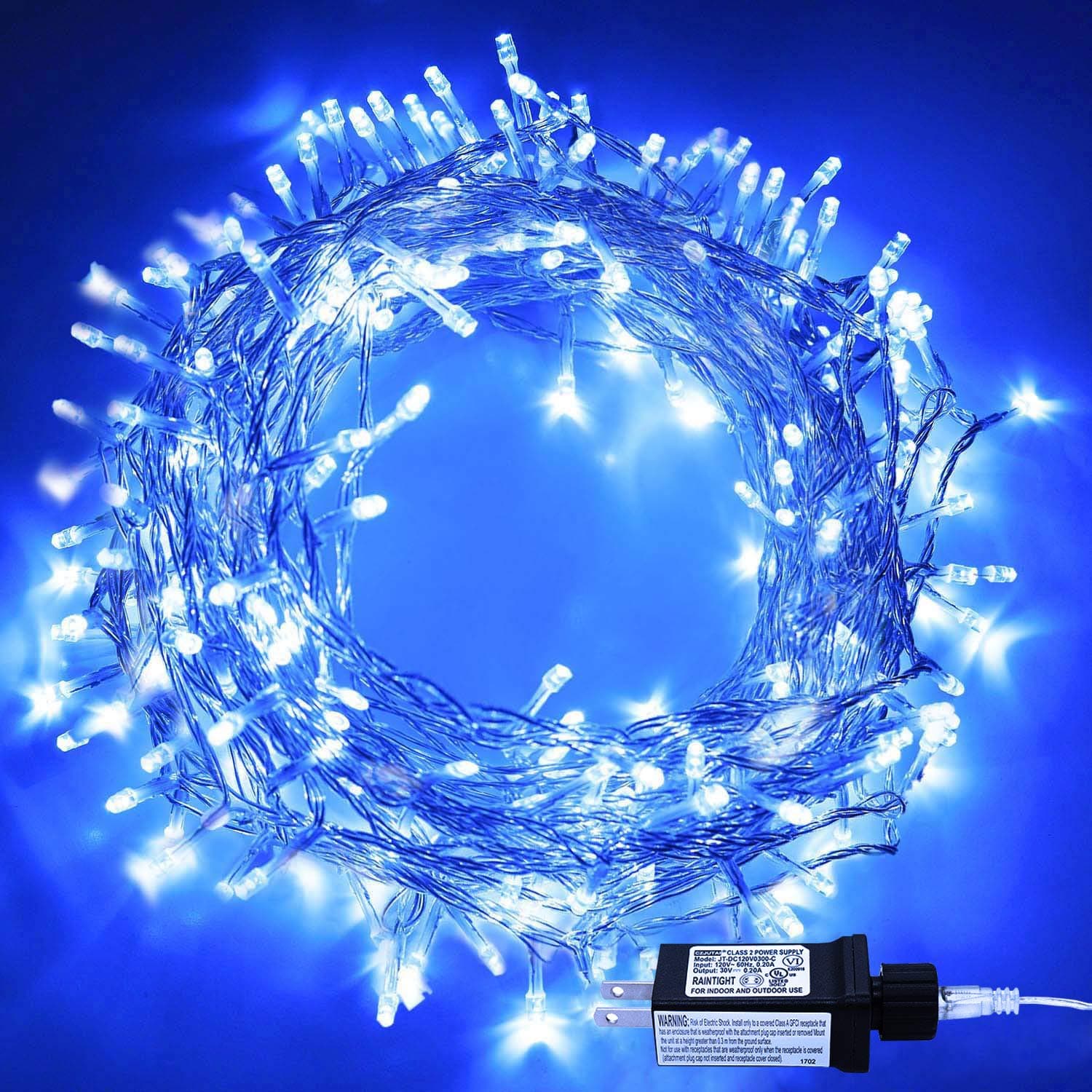 Indoor String Lights, Waterproof Fairy Light 8 Modes 100 LED 49.2 Feet Decorative Lights Plug in 30V Transformer Safe Voltage for Bedroom, Patio, Wedding, Party (Blue)
