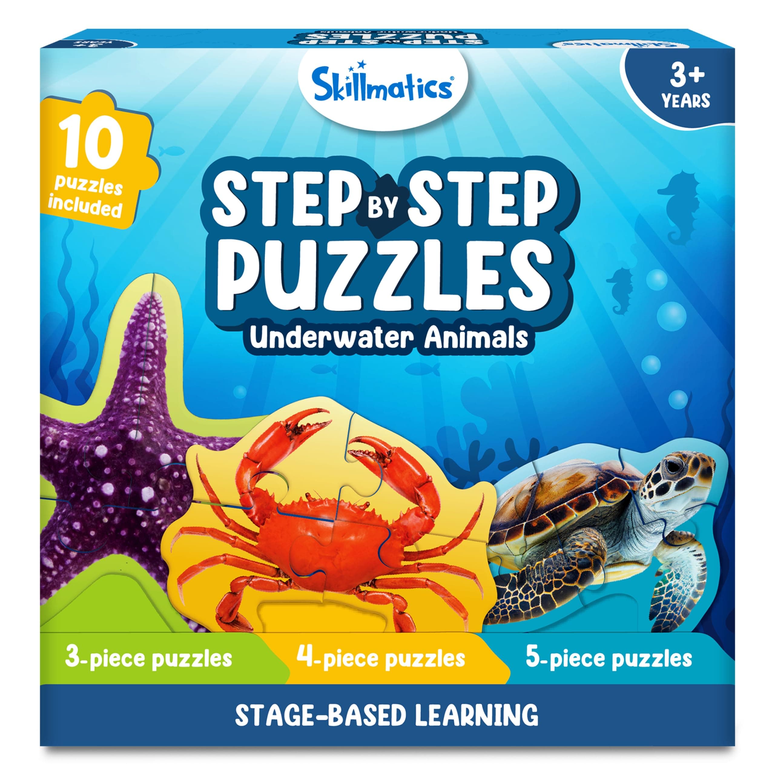 Skillmatics Step by Step Puzzles - 41 Piece Jigsaw & Toddler Puzzle, Montessori Educational Toy for Boys & Girls, Underwater Animals, Travel Friendly, Gifts for Kids Ages 3, 4, 5 and Up