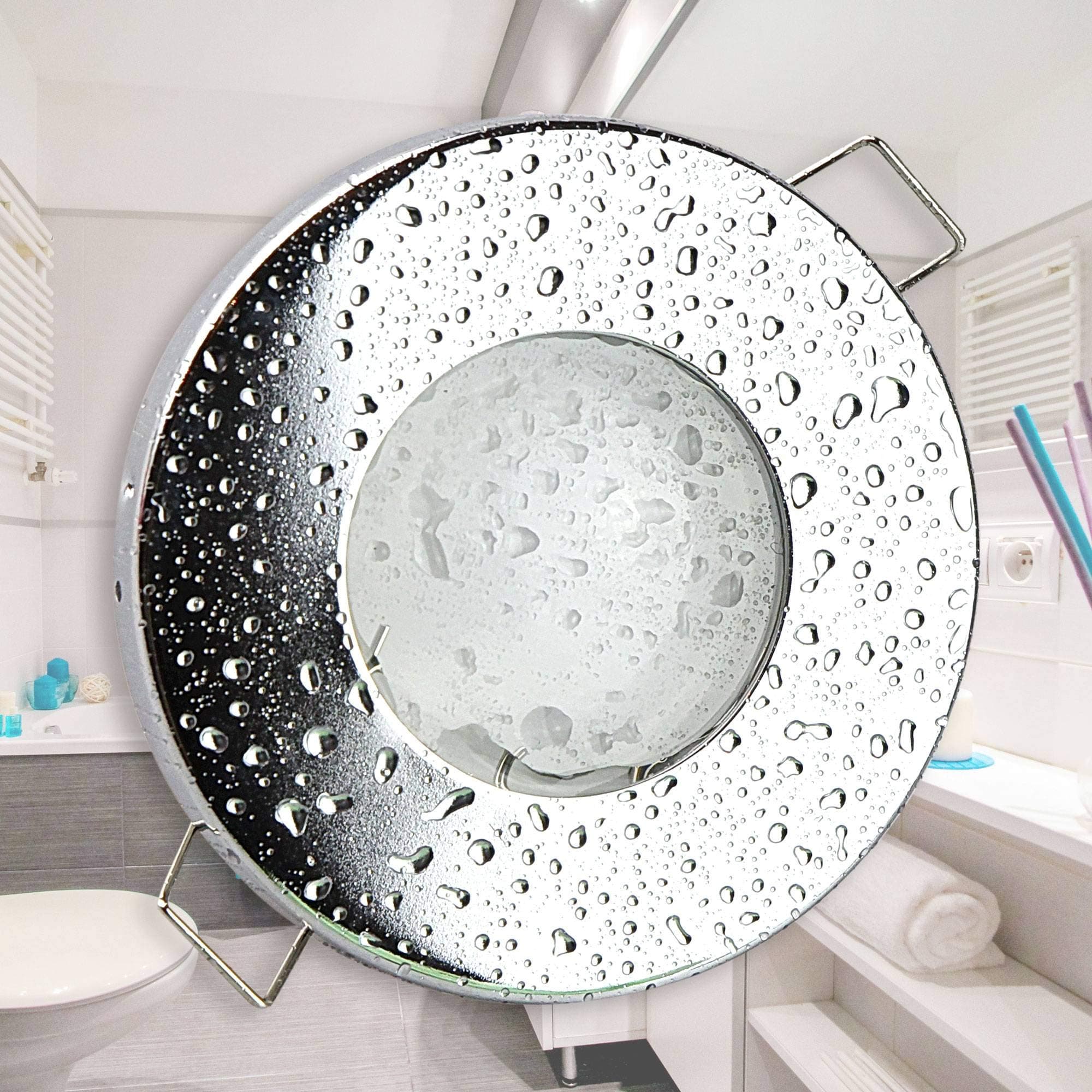 Recessed Spotlight Frame Chrome Round Super Flat IP44 for Bathroom and Outdoor use - Recessed Frame for GU10 MR16 Bulbs - Ø55mm Drill Hole Bathroom recessed - Spotlight recessed lamp