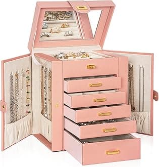 AKOZLIN Jewelry Box Organizer Functional Leather Jewelry Storage Case for Women Girls Ring Necklace Earring Bracelet Holder Organizer with Mirror PinkThe Forest Stewardship Council