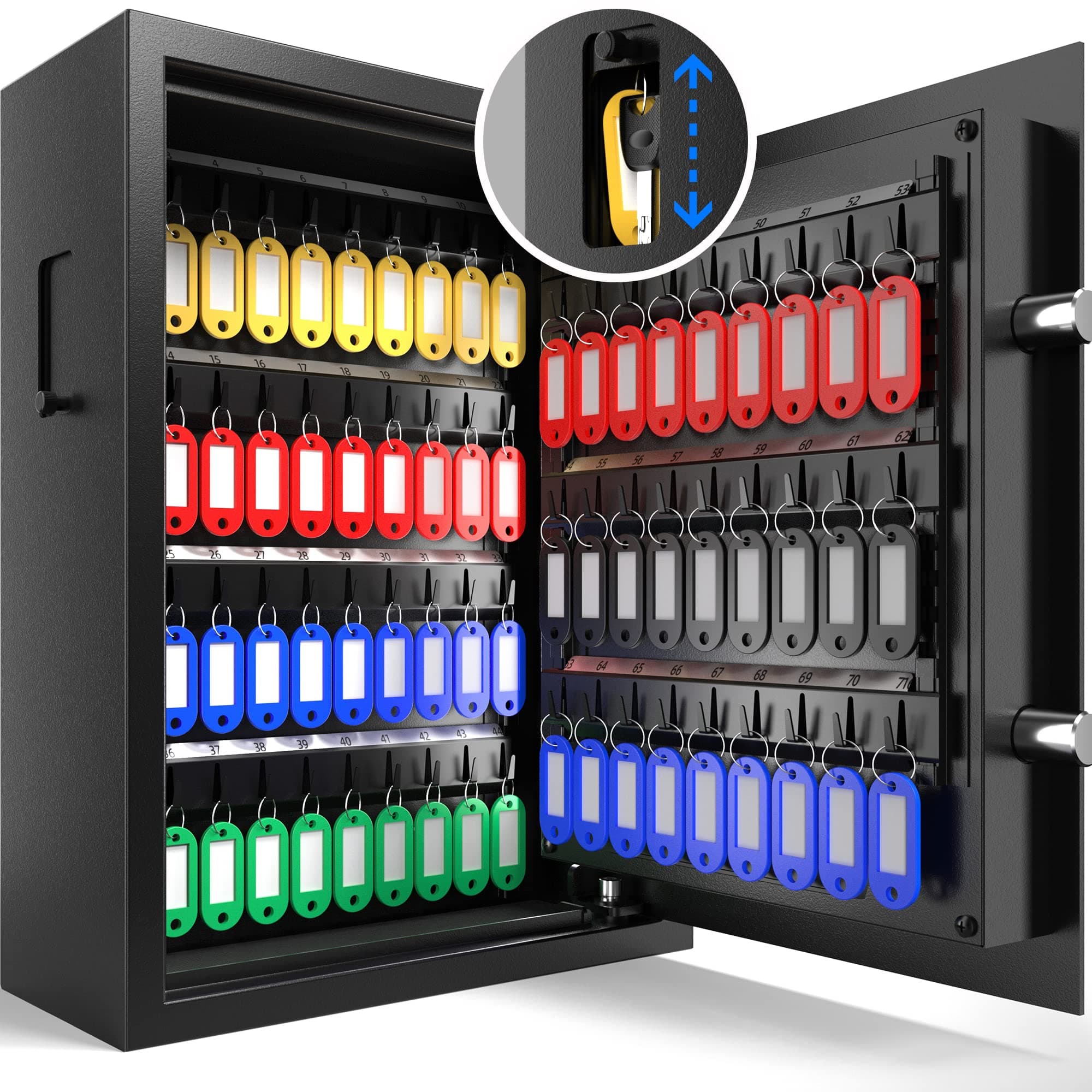 XDeer 71-Key Safe Wall Mount with Advanced Anti-Theft & LED Light, Key Cabinet with Combo & Key Lock for Hotels, Offices & Car Dealerships 1PCS