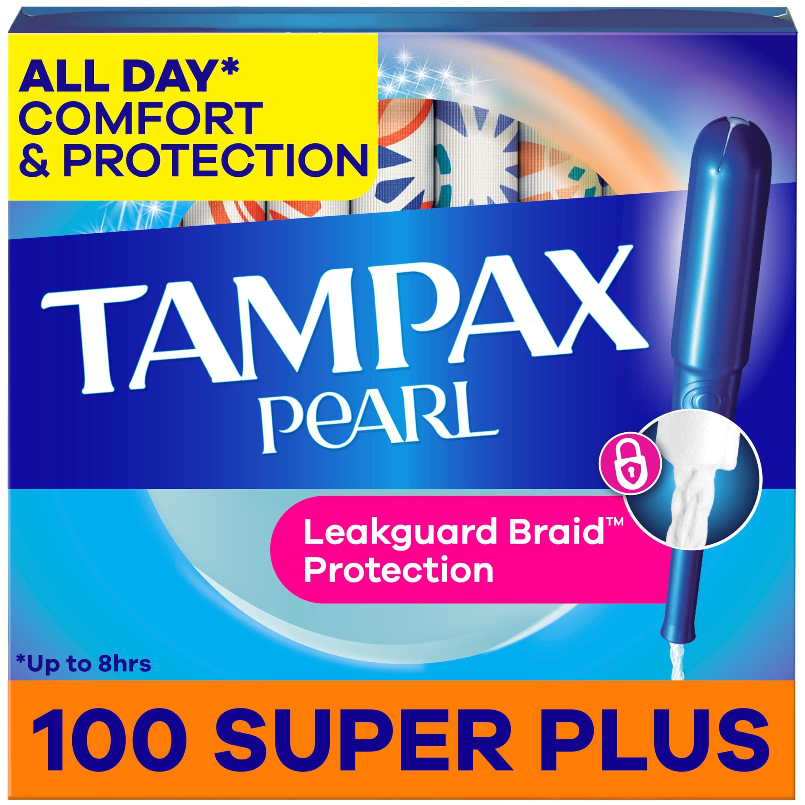 Pearl Tampons Super Plus Absorbency, With Leakguard Braid, Unscented, 50 Count (Pack of 2)
