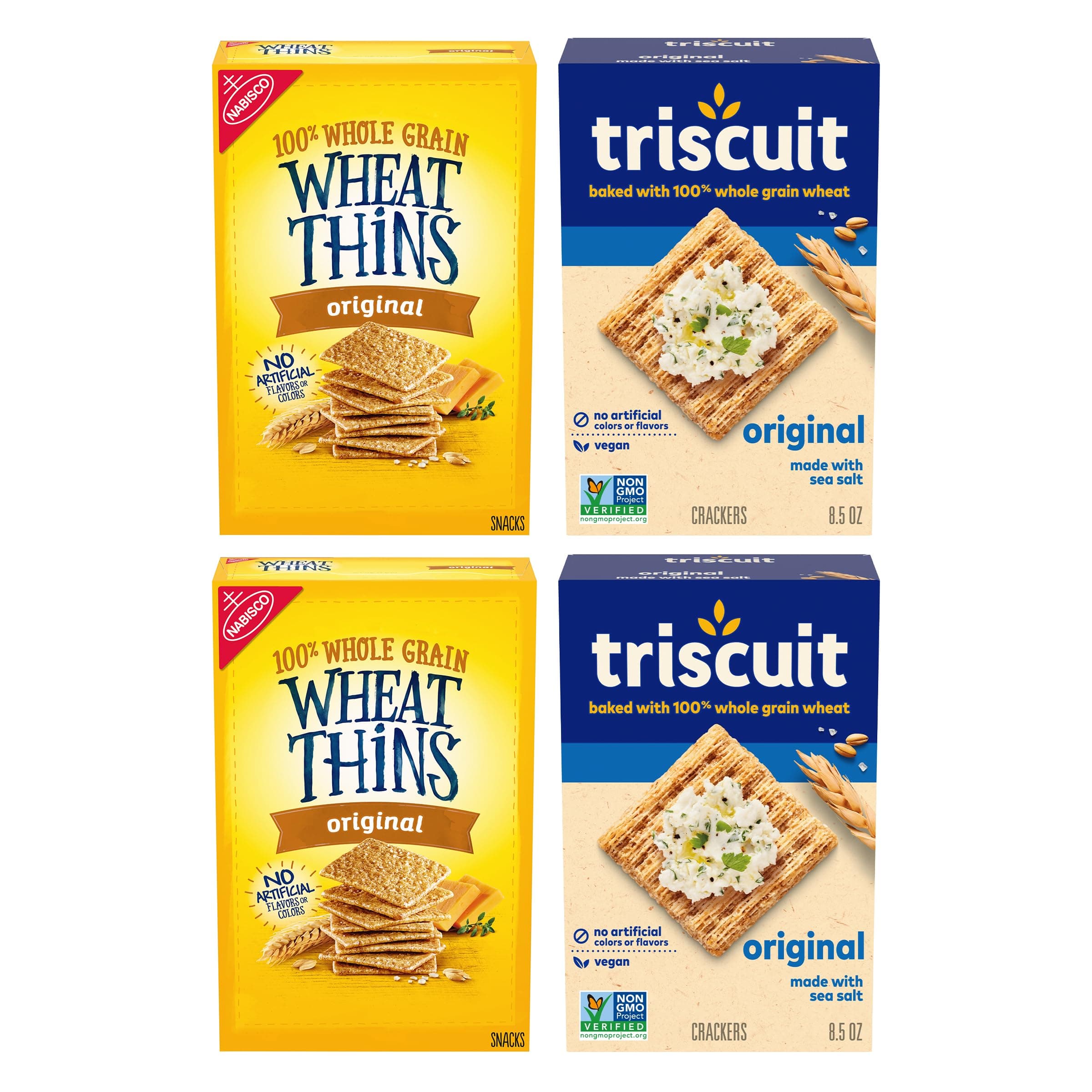 Triscuit Original Whole Grain Wheat Vegan Crackers and Wheat Thins Original Whole Grain Wheat Snacks Variety Pack, Bulk Snacks, 4 Boxes