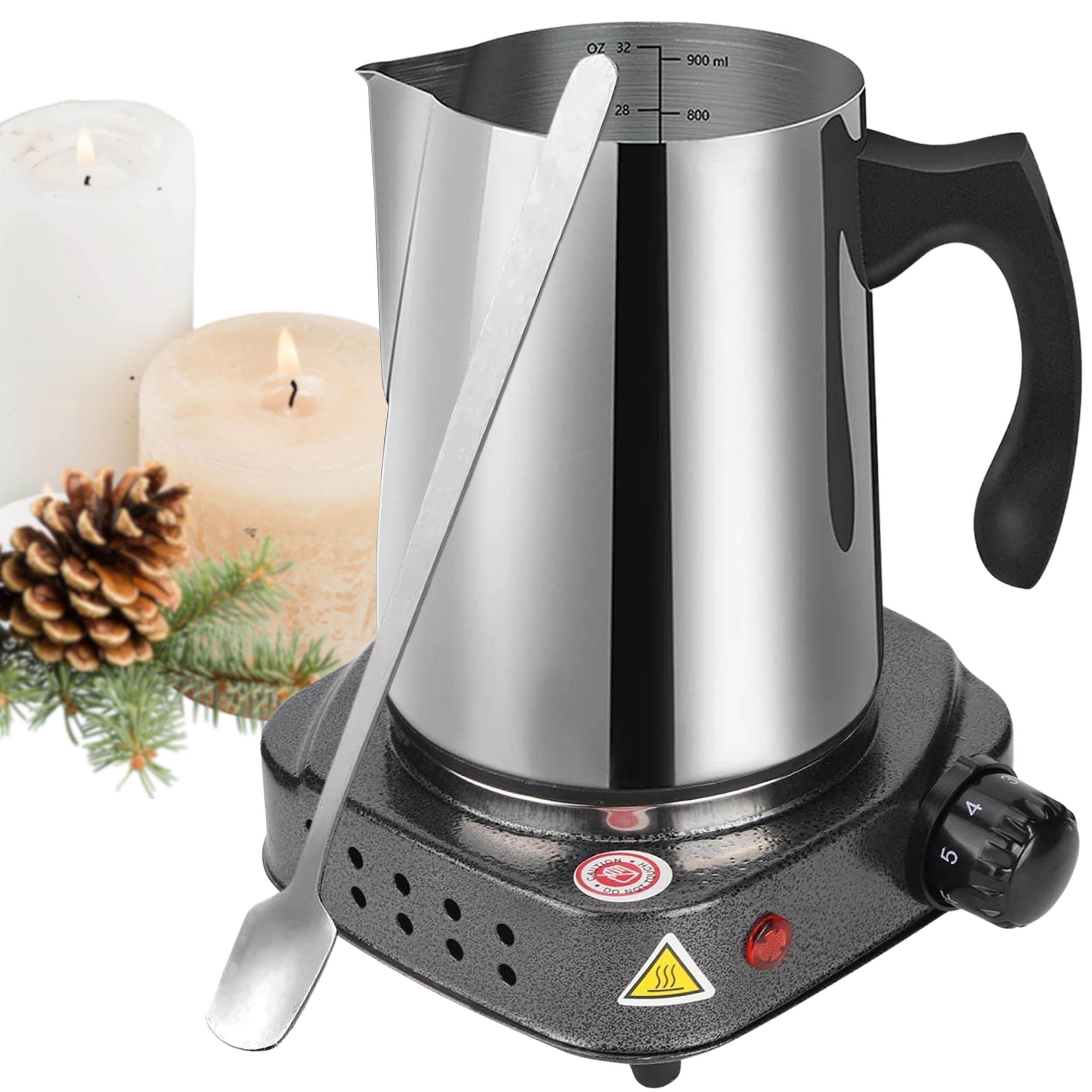 YARRD Starter Candle Making Kit for Beginners– Candle Making Pouring Pot with Long Stain Spoon Electric Hot Plate Candle Making Kit for Candle Making Supplies Candle Wax Melting Pot with Hot Plate