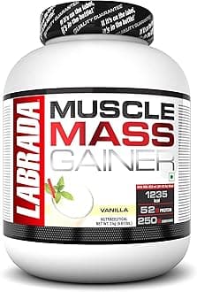 Labrada Muscle Mass Gainer Powder 3 Kg, Vanilla (1235 Kcal | 250g Carbs | Whey Protein with Creatine Monohydrate and L-Glutamine)