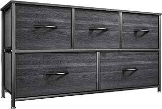 Dresser with 5 Drawers - Fabric Storage Tower, Organizer Unit for Bedroom, Living Room, Closets - Sturdy Steel Frame, Wooden Top