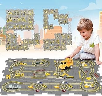 Puzzles Racer Car Track Play Set， Toddler Puzzle DIY Assembling Electric Trolley Construction Toys Vehicle & Puzzle Board Puzzle Track Car Montessori Toys for 3 4 5 6 7 8 Year Old Boys Girls