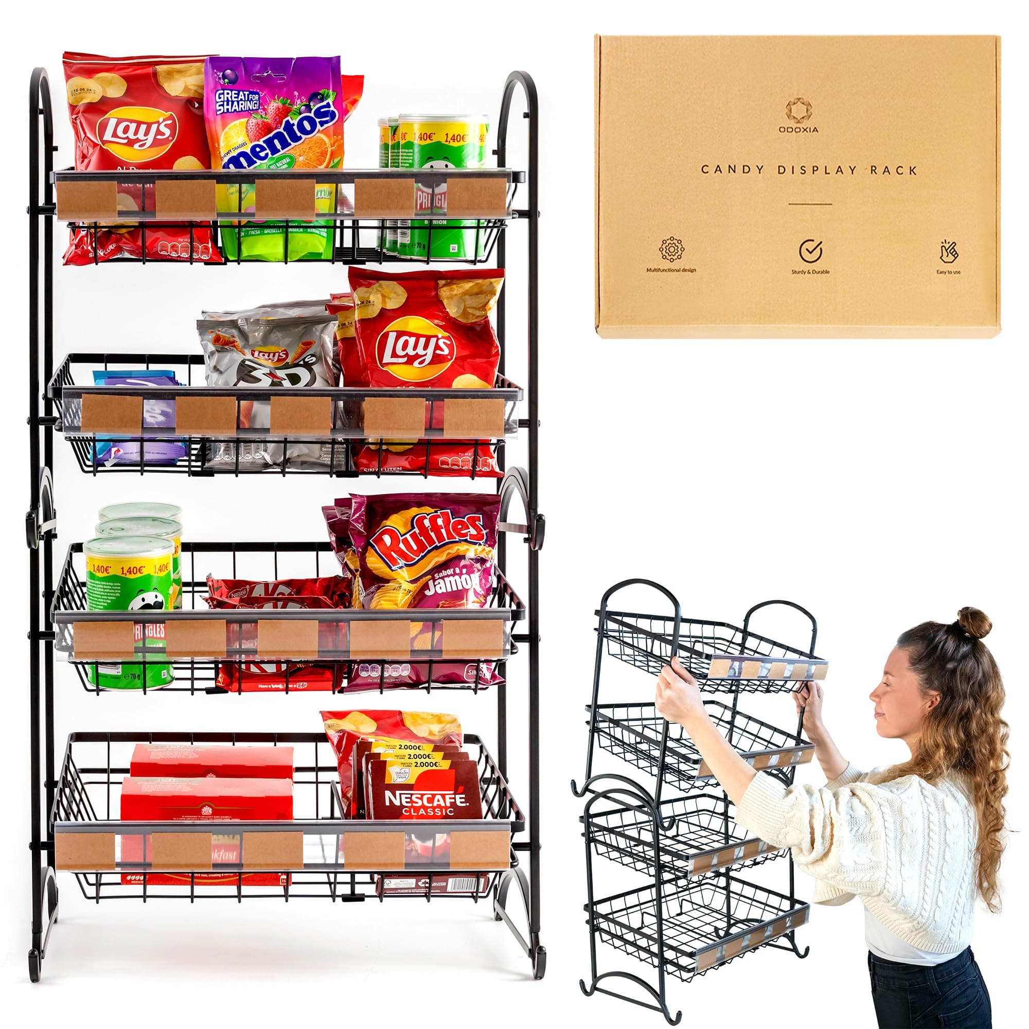 ODOXIA Candy Display Rack | Stackable Candy Organiser | Snack Organiser For Countertop | Snack Display Shelf And Chip Rack For Shops | For Office or Home
