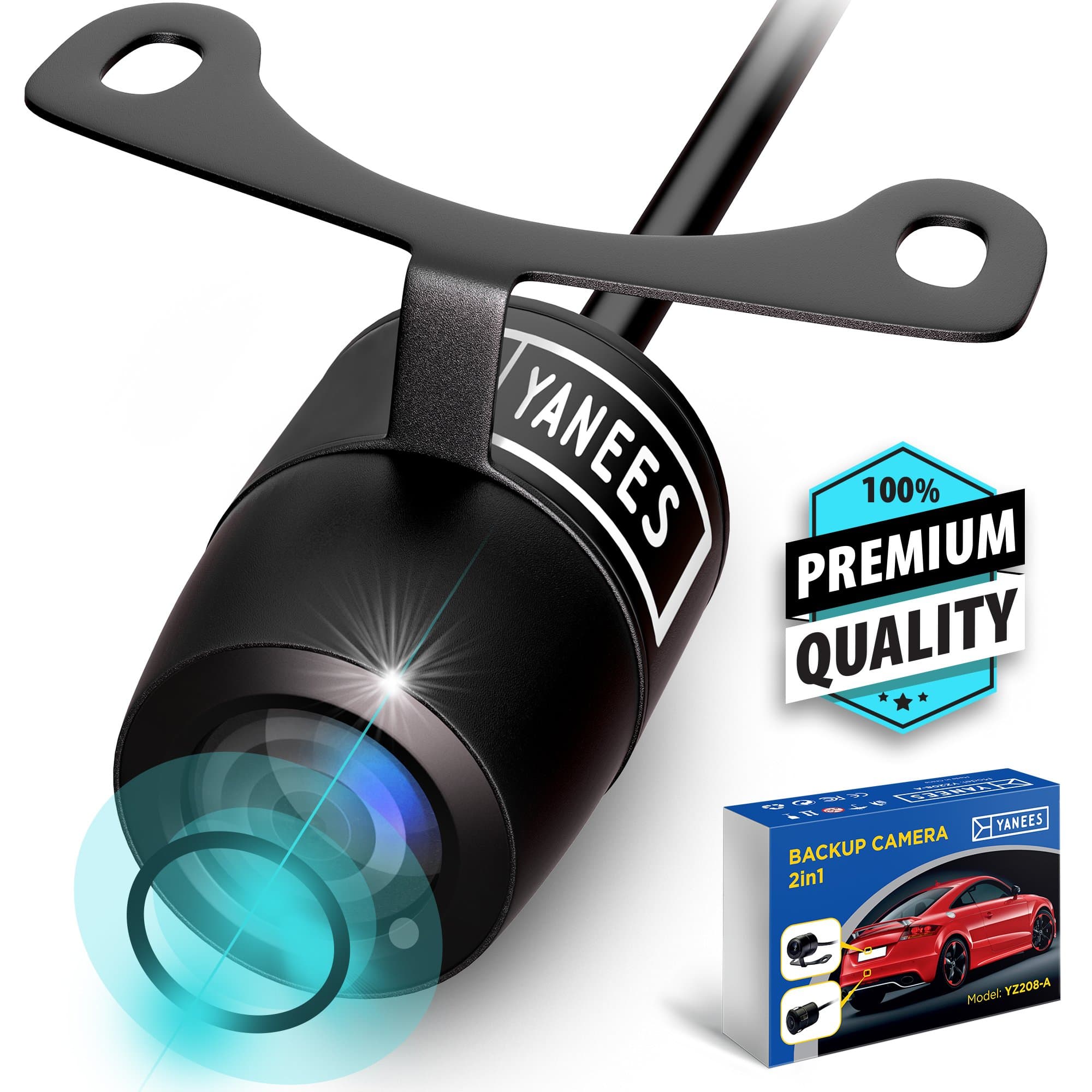 Car Rear View Backup Camera - High Definition - Reverse Back Up Camera for Car - Best View Angel - Universal Front/Side/Rear-View Car Backing Parking Replacement Camera - Bracket and Flush Mount