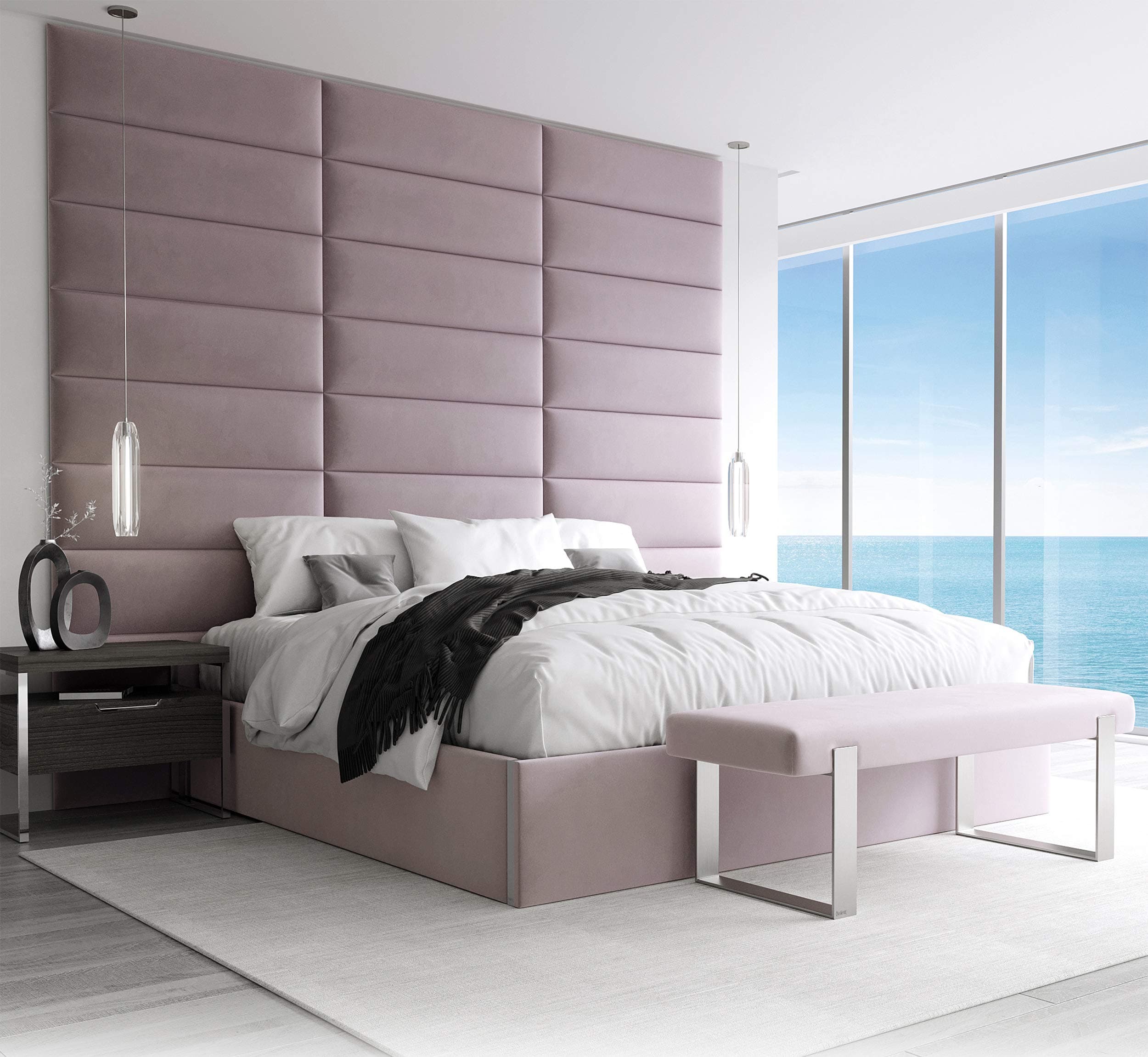 Vänt Upholstered Wall Panels - Queen/Full Size Wall Mounted Velvet Headboards - Velvet Dusty Rose - Set of 4 Panels (Each Individual Panel 30"x11.5")