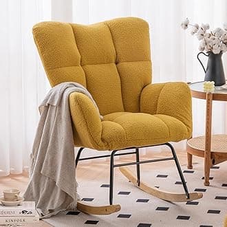 - NIOIIKIT Nursery Rocking Chair Teddy Upholstered Glider Rocker Rocking Accent Chair Padded Seat with High Backrest Armchair Comfy Side Chair for Living Room Bedroom Offices (Yellow Teddy)