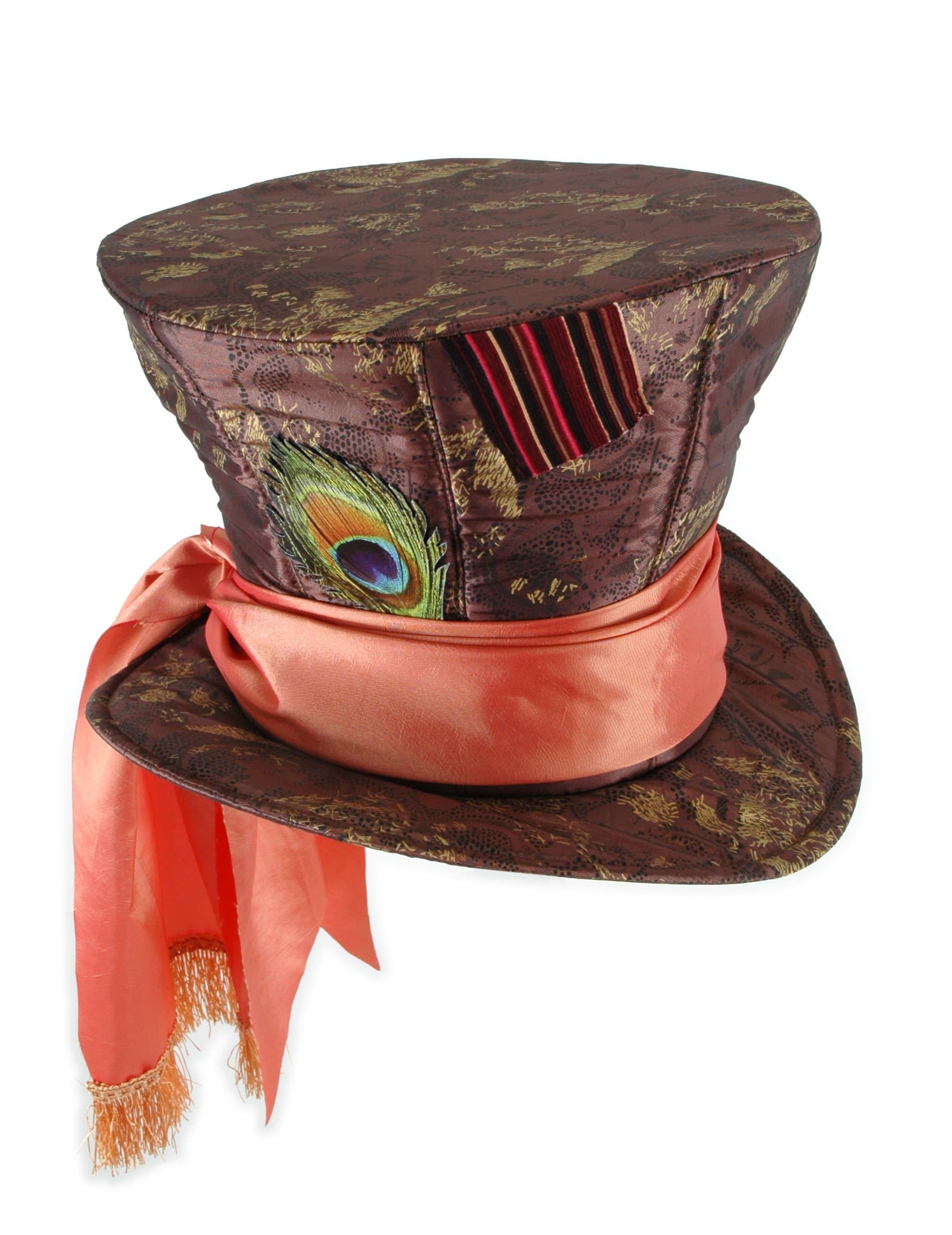 Disney Mad Hatter Top Hat - Adjustable Hat with Peacock Feather and Satin Scarf, Officially Licensed