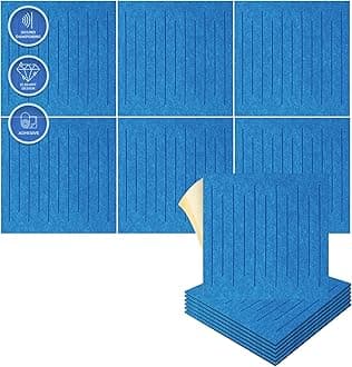 Arrowzoom 6 Square Felt Art 3D Polyester Adhesive Panels DIY Crafts Wall Decor Durable textured Peel and Stick Faux Tile Soundproof Decorative Wallpaper Panel Soundwave Design Blue 30x30cm SD1393