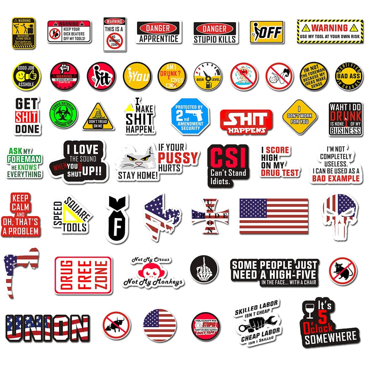 Tool Box Stickers[50 PCS], Hard Hat Funny Sticker for Worker Helmet Welding Construction Union Military Ironworker Lineman Oilfield Electrician Pipeliner Ibew, Badass American Patriotic Vinyl Decals