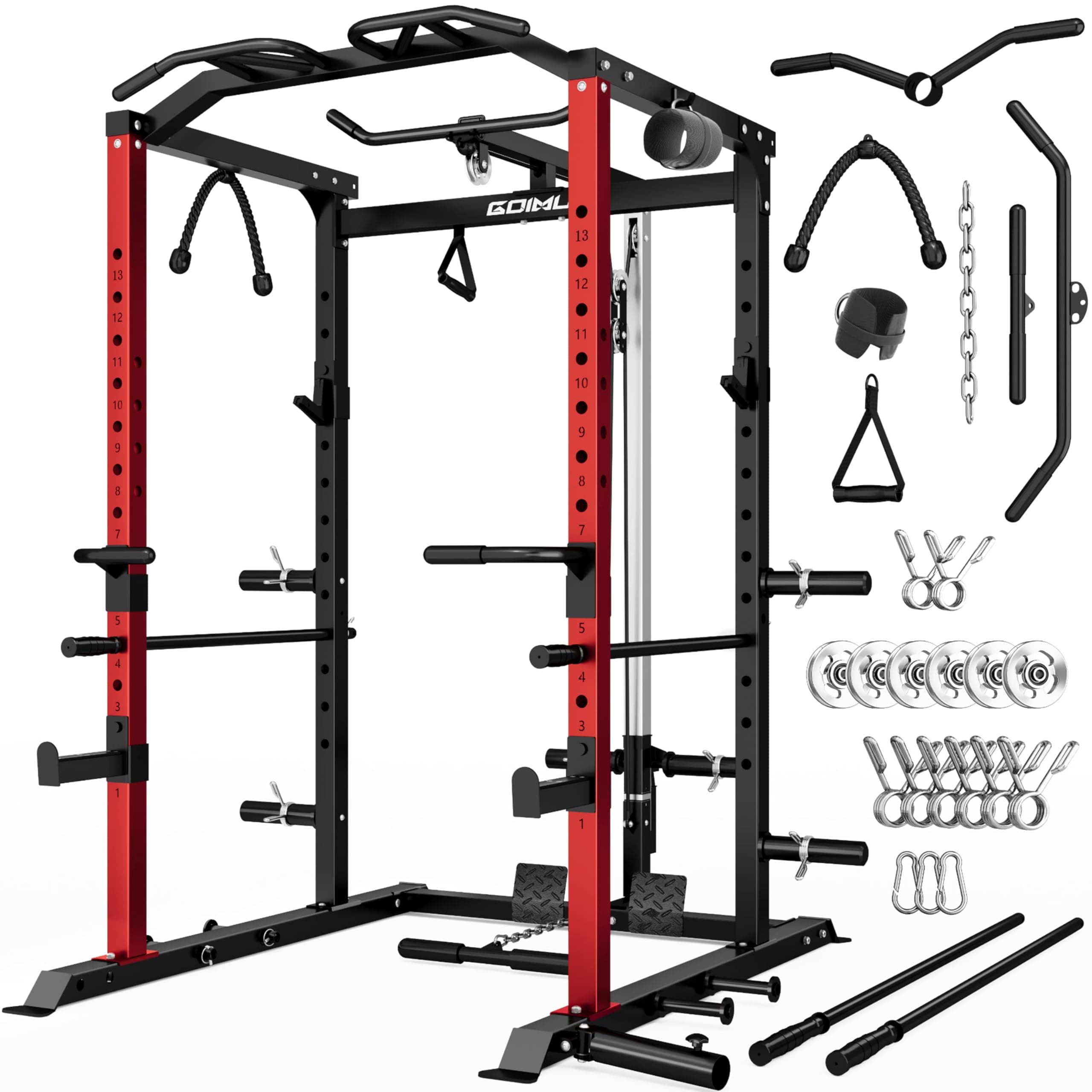 C1-V4 Power Cage, 2000LBS Squat Rack with LAT Pulldown, Multi-Function Weight Cage Strength Training Machine, Workout Cage with More Attachments for Home Gym Garage