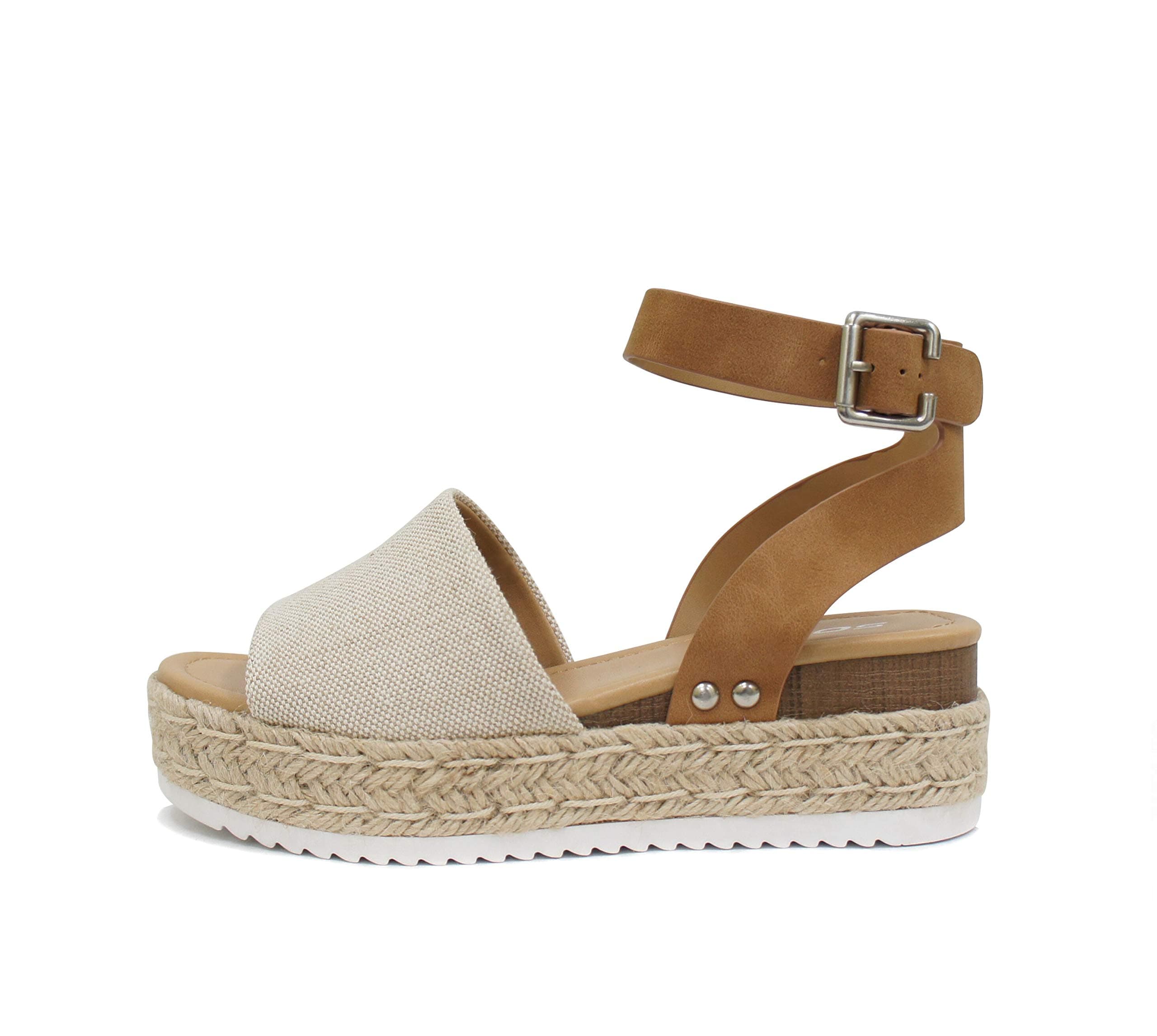 Topic Open Toe Buckle Ankle Strap Espadrilles Flatform Wedge Casual Sandal