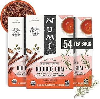 Organic Rooibos Chai Tea Bags, 18 Tea Bags (Pack of 3), Red Tea with Cinnamon, Allspice & Ginger, Caffeine Free