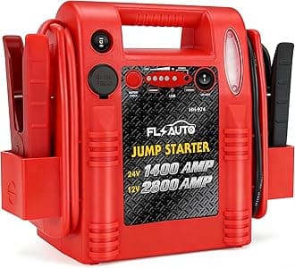 Car Battery Jump Starter - FlyAuto 2800/1400 Amp 12V 24V Heavy Duty Jump Box, Works with Truck Tractor Excavator Automotive Engine Starter Battery Charger Booster Jumper Box with USB/DC Power Unit