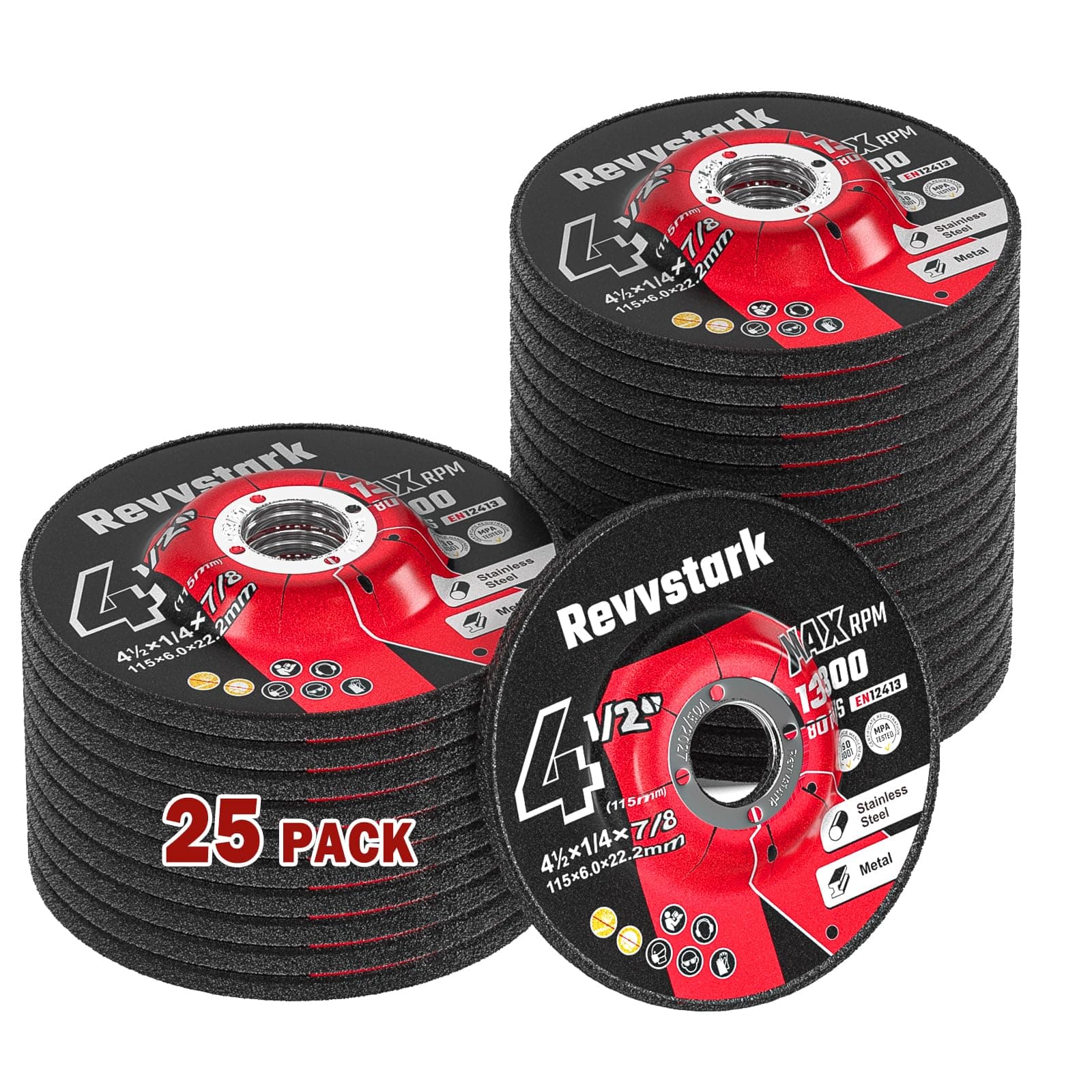 25 Pack Grinding Wheels 4-1/2 Inch for General Purpose Metal & Stainless Steel, Aluminum Oxide Grinding Disc 4 1/2 for Angle Grinder, Depressed Center 4.5" * 1/4" * 7/8" (115*6.0*22.2mm)