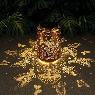 Solar Lanterns Outdoor Waterproof Mushroom Butterfly Garden Decor Gifts for Women Mon Grandma Metal Hanging Solar Lights Decoration for Outside LED Lanterns for Yard Patio Lawn