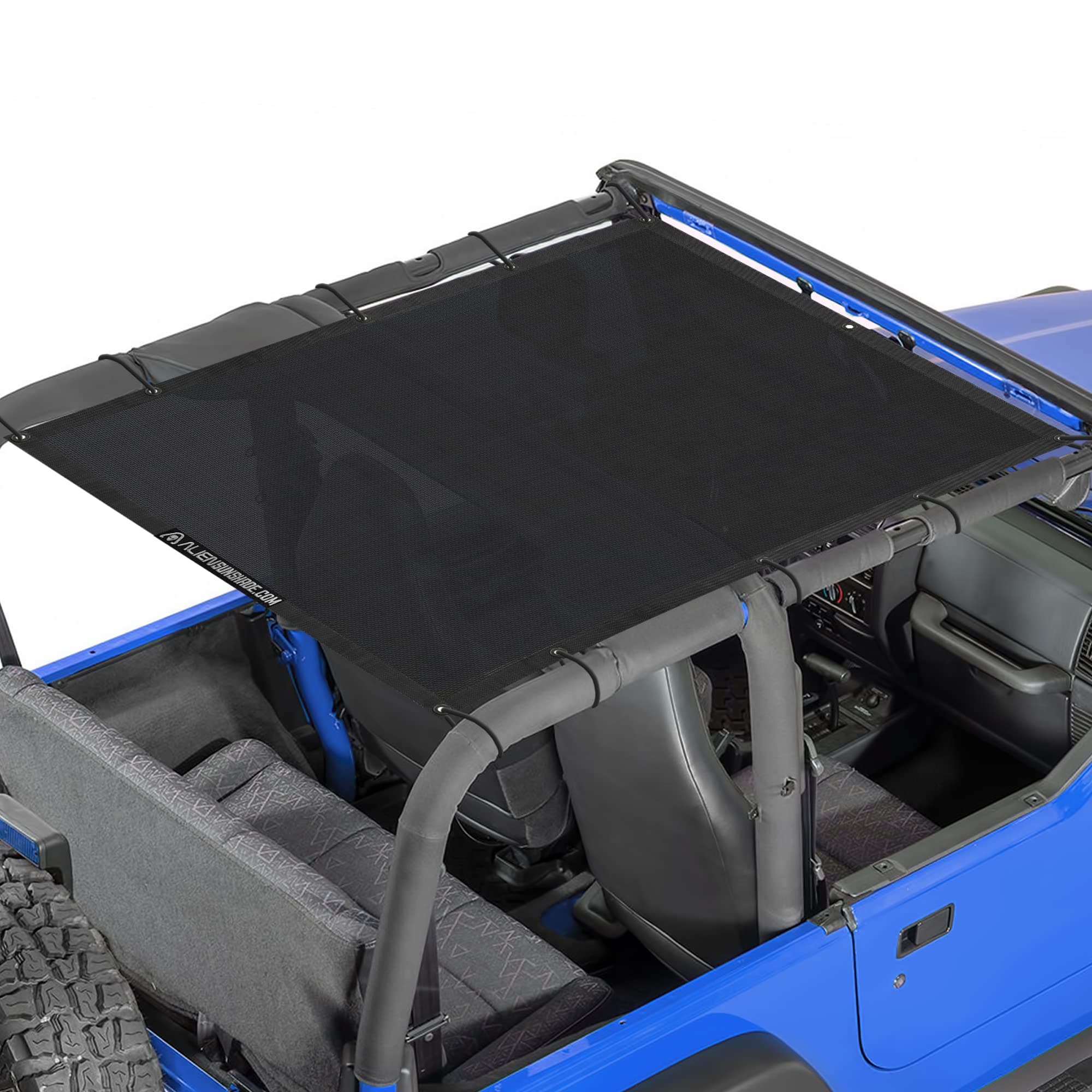 Jeep Wrangler TJ Sun Shade (1996-2006) & YJ (1987-1995) Jeep Wrangler Accessories, Full Length Mesh Sun Shade for TJ & YJ 2 Door, Blocks UV, Wind, Noise, Bikini Top Cover (Black)