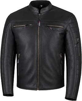 REVOLT Men's Motorcycle Jacket, Natural Buffalo Leather, CE Armor - Ventilation, Cruiser Motorbiker Touring Biker Black L