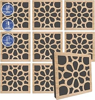 Arrowzoom8 Diffuse PRO Acoustic Wooden Panel Absorb Sound Reduction Recording High-Density Fire Retardant Euroclass E NRC 0.64 up to 5000Hz Scattering Range Royal Petals Design 29x29x1cm 1309