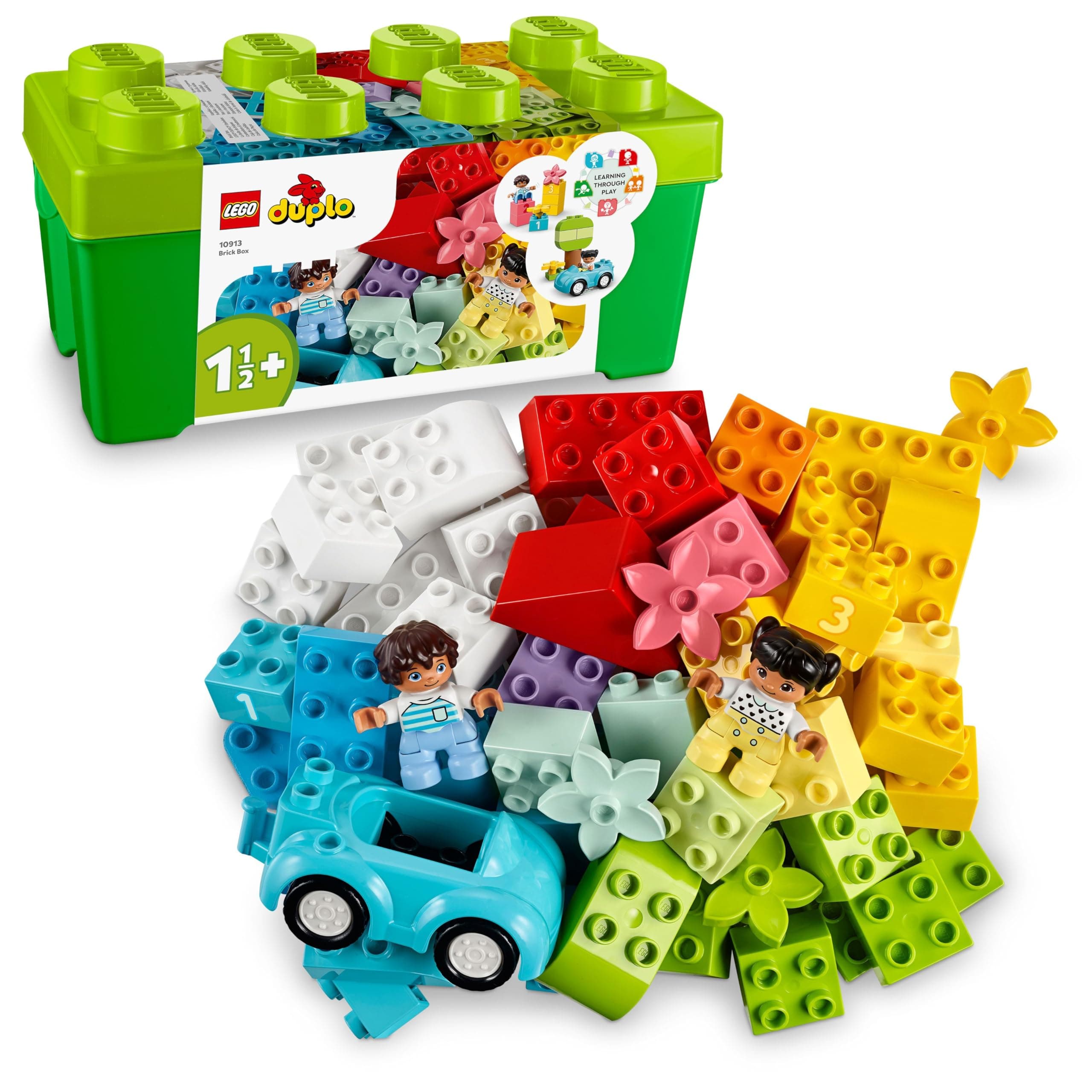 Lego Duplo Brick Box, Educational Game for Babies 18 Months, Building Kit with Car, Toy Figures and Flowers, Gift for Boys and Girls 1.5 Years Old and Up 10913