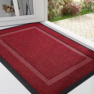 OLANLYFront Door Mat Indoor Outdoor Entrance, Waterproof All-Season, All-Weather Doormat, Sturdy Natural Rubber, Fade Resistant, Low Profile, Easy Clean Patio Porch Entryway Mat 47x32, Wine Red