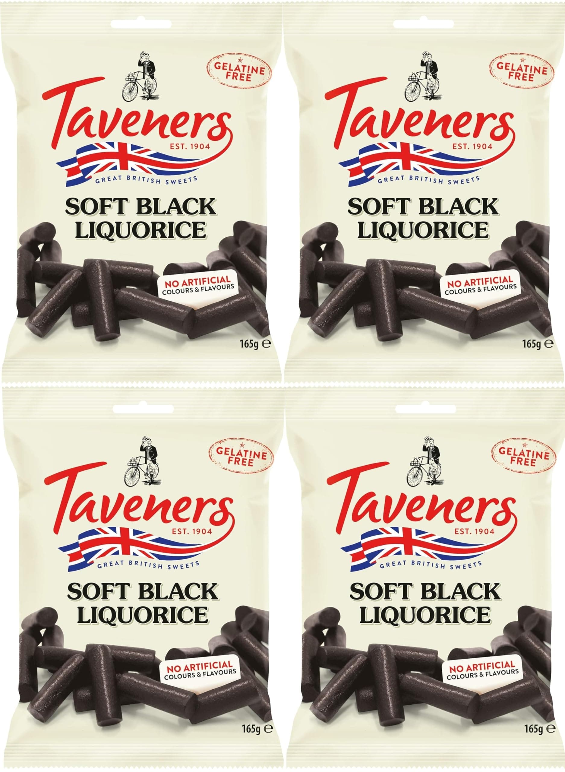 Taveners Soft Eating Black Liquorice Sweets Bag (165g per pack) Pack of 4
