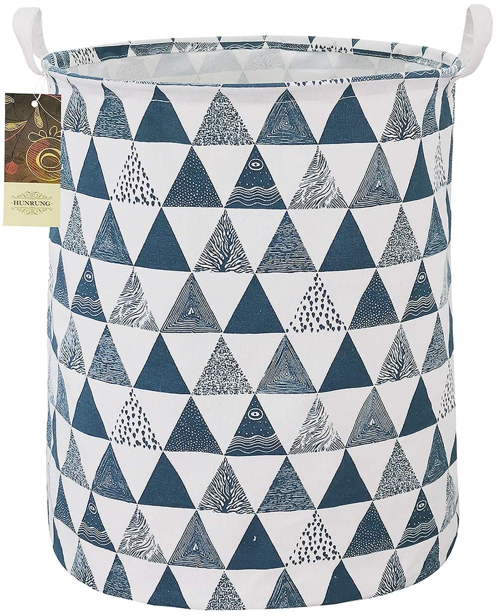 HUNRUNG Laundry Hamper,Large Canvas Fabric Lightweight Storage Basket Toy Organizer Dirty Clothes Collapsible Waterproof for College Dorms, Children Bedroom,Bathroom (Blue Triangle)