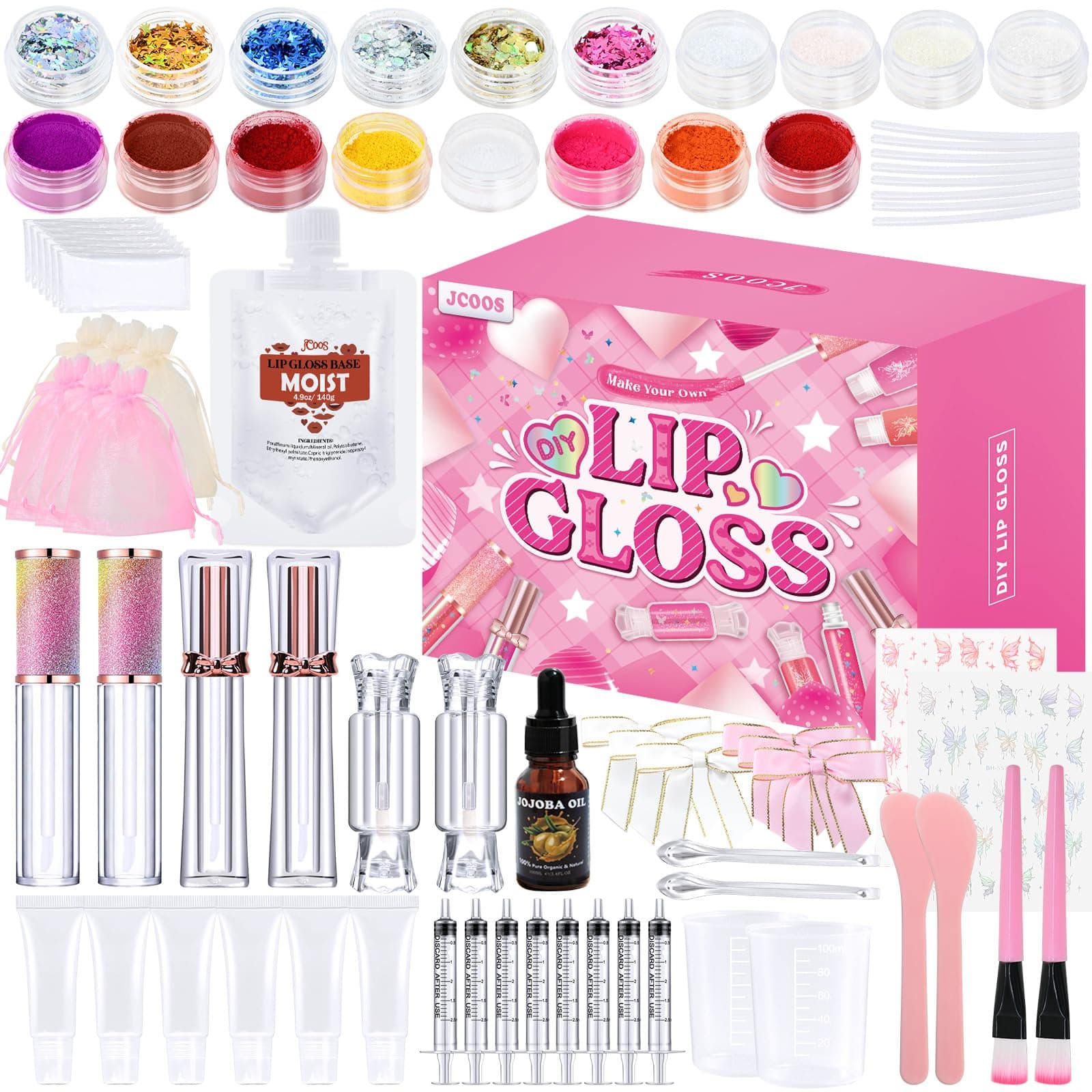 Jcoos Lip Gloss Making Kit, Lip Gloss Set for Teens Tweens Girls Woman Lip Kit Fun DIY Lipgloss Making Kit, Make Your Own Lip Gloss Kit, Moisturizing Glitter Kids Gifts Stuff for Beginner Women Girls