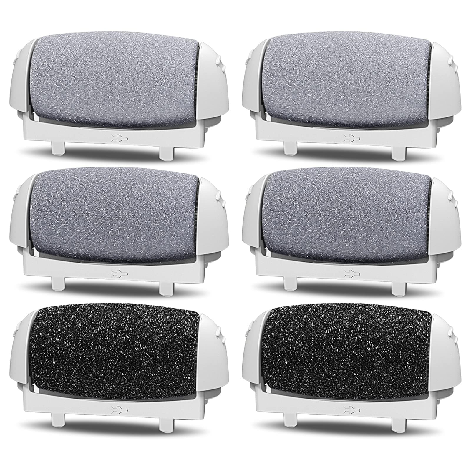 PRITECH Callus Removers 6 Pack Replacement Rollers Heads for Electric Feet File Pedicure Tools, 2 Extra Coarse, 2 Regular Coarse, 2 Fine Coarse Refill Rollers (1138-White/1138-Pink/1138-Black)