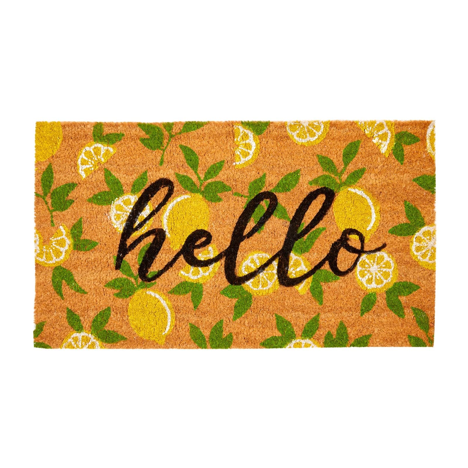 Juvale Nonslip Coco Coir Front Door Welcome Mat, Hello Lemon Outdoor Rug (17 x 30 in)