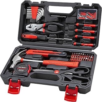 CARTMAN Home Tool Set Kit, Basic Household Hand Tools with Storage Case Dark Red