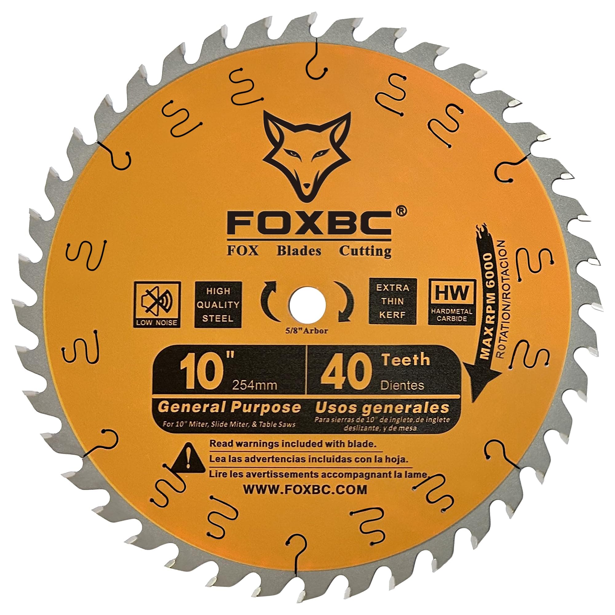 FOXBC10 Inch Ultimate General Purpose Table Saw Blade, 40-Tooth Wood Cutting, 5/8-Inch Arbor