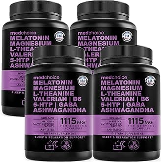 12-in-1 Melatonin Sleep Capsules - Natural Sleep Aids for Adults with Melatonin 5mg and Magnesium Glycinate 500mg, Sleep Aid with Ashwagandha, L Theanine, Valerian Root, GABA, 5-HTP (90ct, Pack of 4)