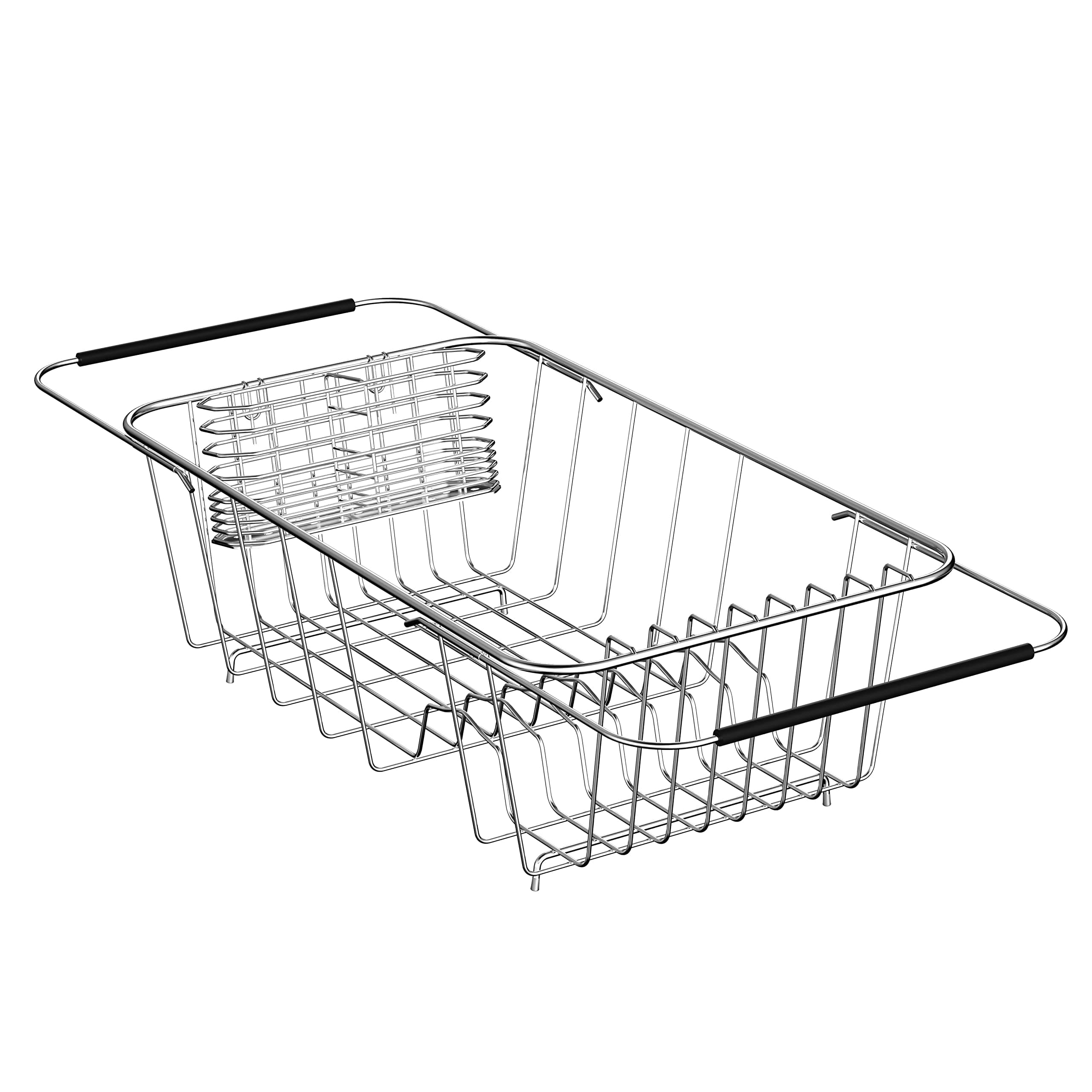 ESBOLMLixin Tech Expandable Sink Dish Drying Rack for Kitchen Counter, Durable 304 Stainless Steel Dish Drainer with Utensil Holder Over Sink Silicone Drying Mat