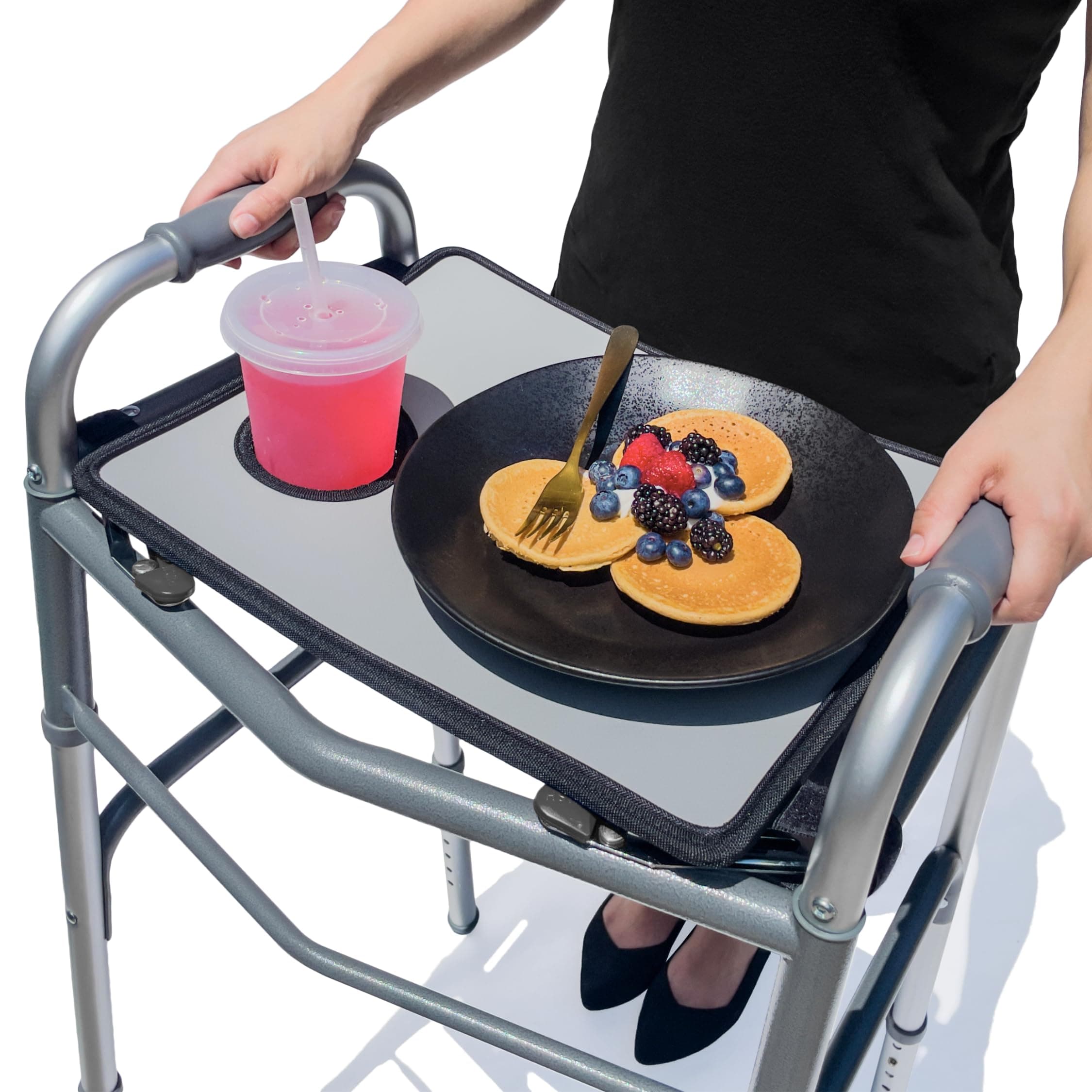 RMS Walker Tray with Cup Holder, Hard Table Top fits Most Standard Folding Walker, Mobility Walker Accessories and Medical Table for Seniors or Individuals with Disability