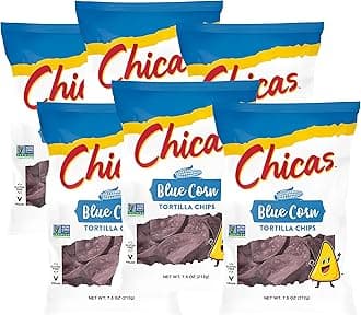 Chicas Tortilla Chips, Blue Corn Tortilla Chips, Lightly Seasoned with Sea Salt, Gluten Free, Vegan & Non-GMO, For Dips, Spreads & More, 7.5-Ounce Bag (Pack of 6)