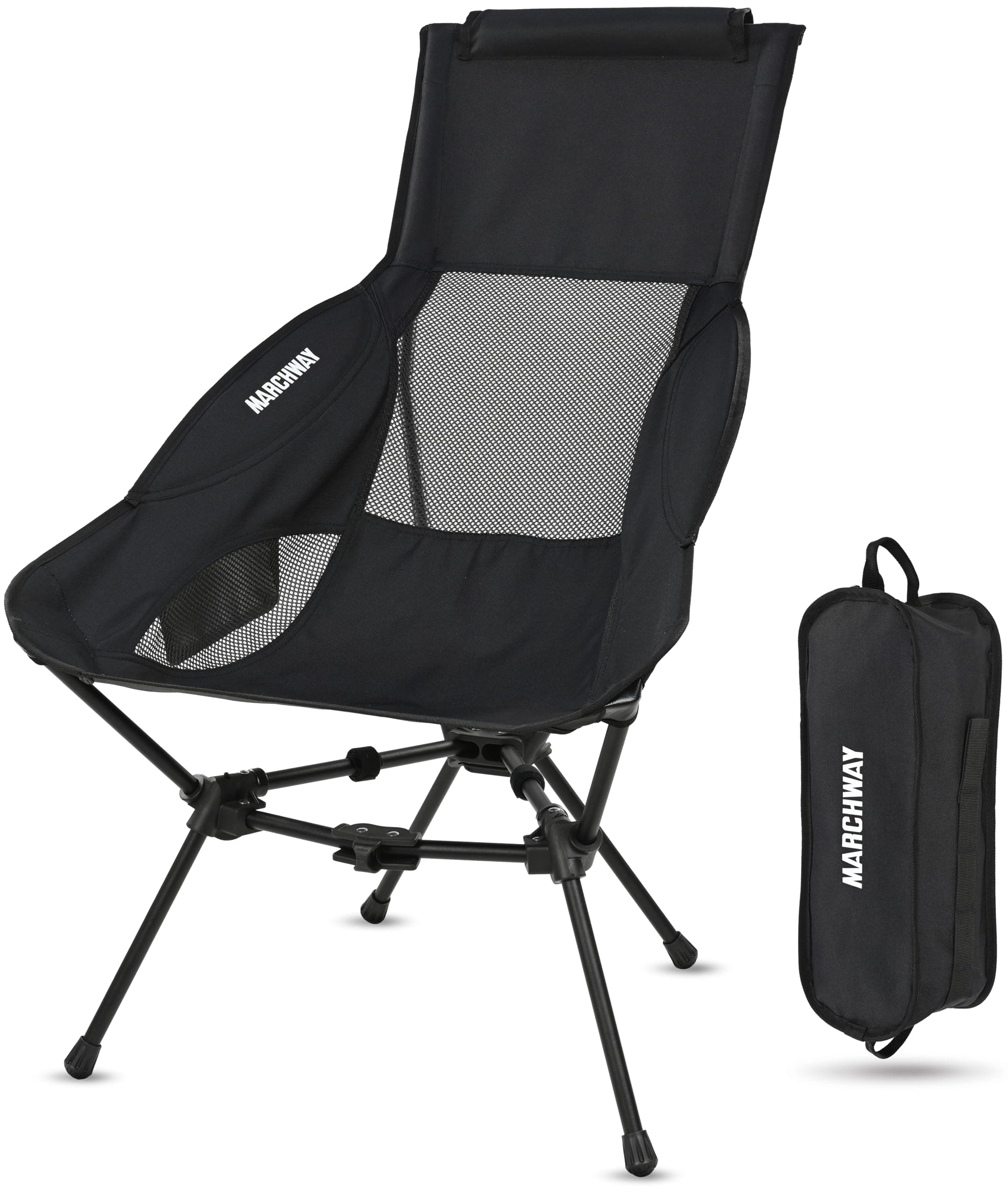MARCHWAY Lightweight Folding High Back Camping Chair with Head Support, Stable Portable Compact for Outdoor Camp, Travel, Beach, Picnic, Festival, Hiking, Backpacking (Highback Black)