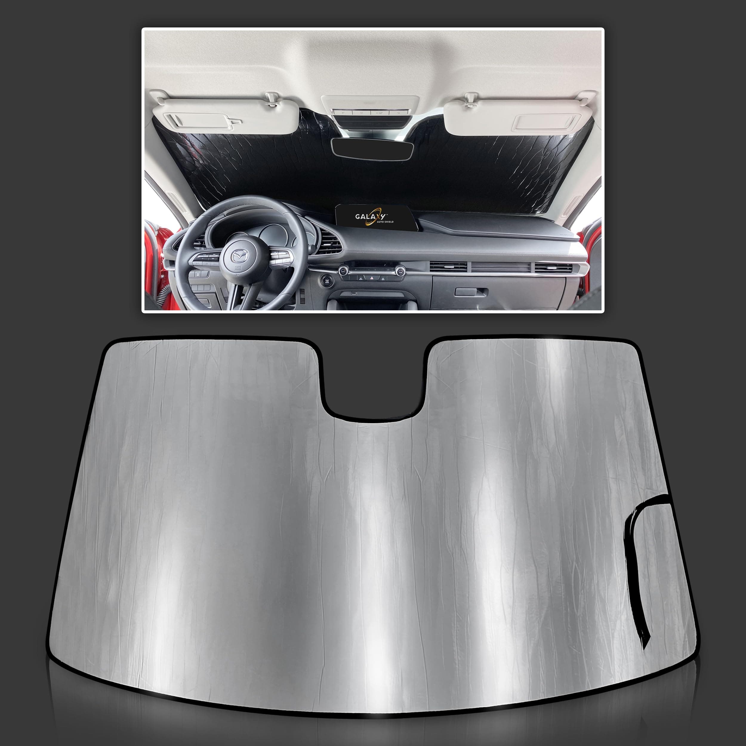 Custom Fit Reflective Windshield Sun Shade for 2019 2020 2021 2022 2023 Mazda 3 Mazda3 Sedan Hatchback, Insulated Window Sunshade Privacy Accessories Blockout UV Reflector Protection - Made in USA