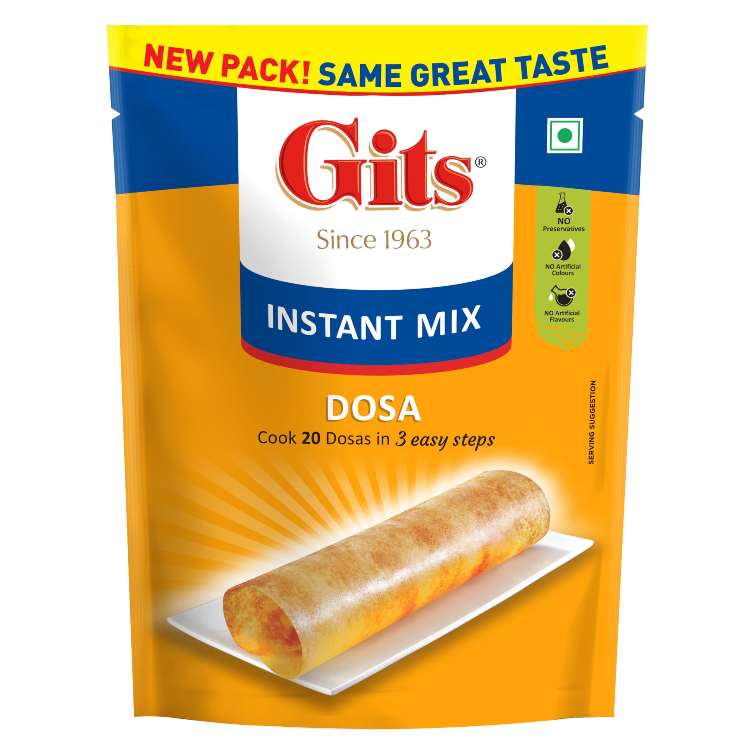 Gits Instant Rice Dosa Breakfast Mix, Makes 20 per Pack, Pure Veg, South Indian Breakfast Mix, 500g