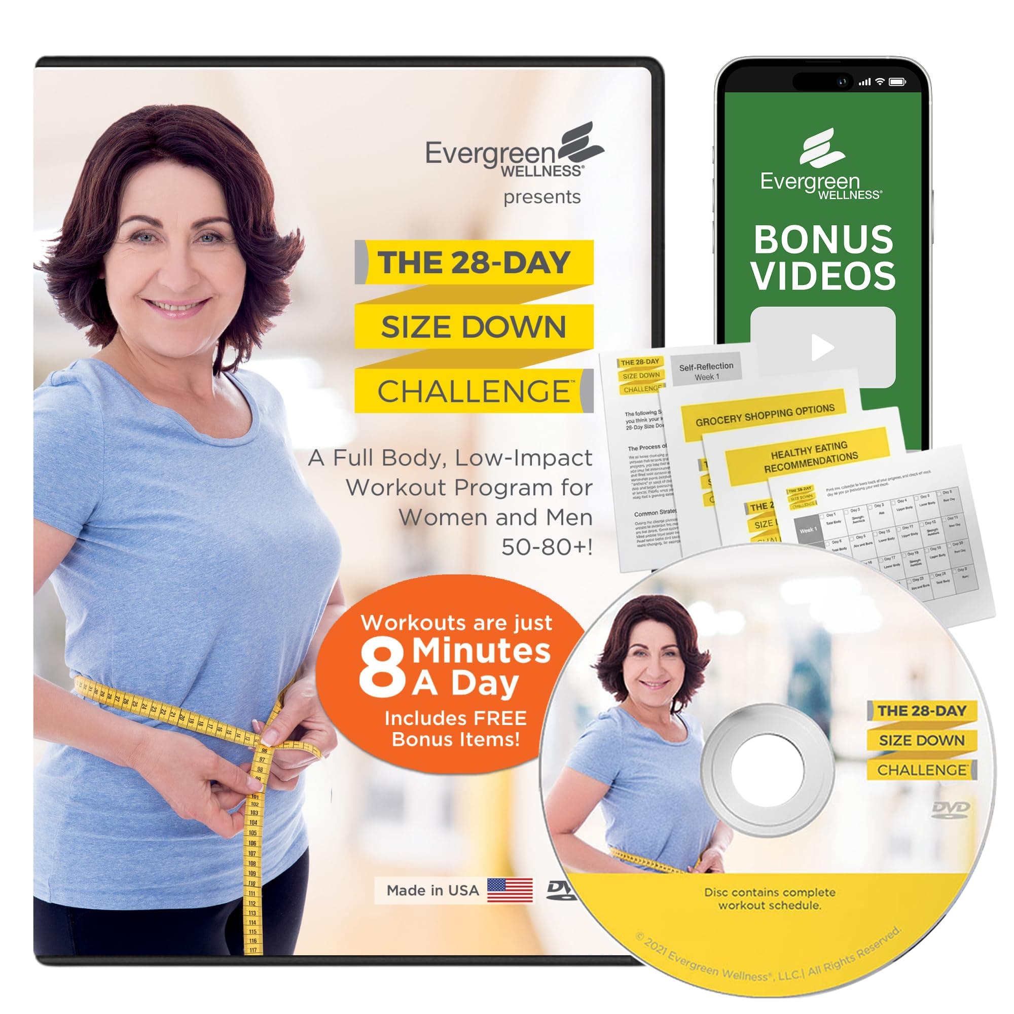 Evergreen Wellness The 28 Day Size Down Challenge Workout DVD for Beginners and Seniors - Full Body, Low Impact Exercise and Fitness Program